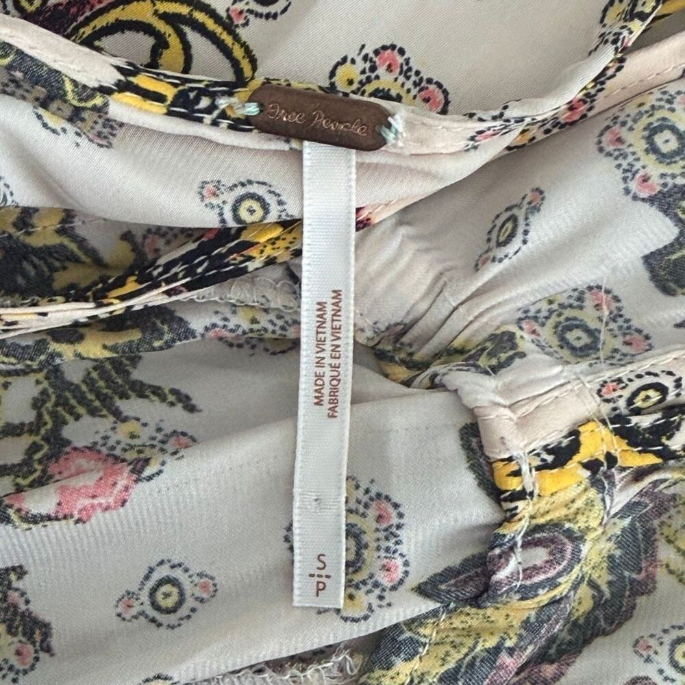 Free People Arzel Boho Peasant Paisley Dress Long Balloon Sleeve V-Neck Tea Sz S - Picture 6 of 14
